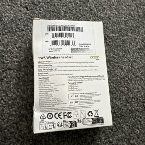 Acer OHR503 Wireless Earbuds (Earphones) Black Brand New - Picture 2 of 3
