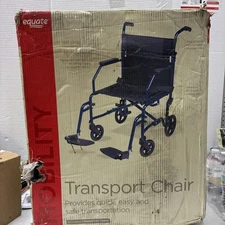 Equate Steel Folding Transport Wheelchair with 19" Seat, Black, 300 lb Weight Ca