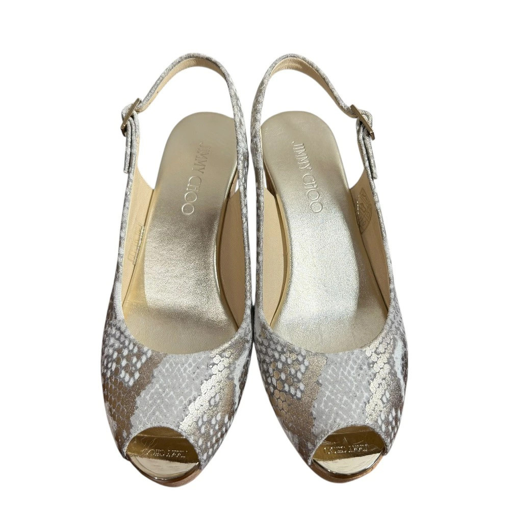 Jimmy Choo Python Pattern Wedge Sandals Gray 24cm… - image 3