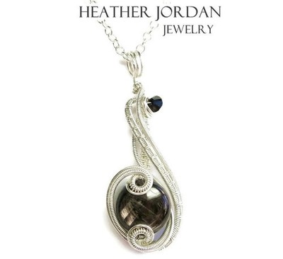 Hypersthene Wire-Wrapped Necklace: Sterling Silver Mini-Coriolis Pendant