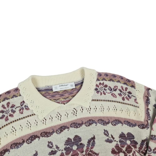 St Michael Womens Collared Sweater UK 12 Floral Fairisle Collared Knit Made in U - Picture 4 of 14