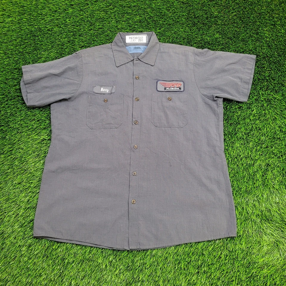 Vintage 90s Biker Button Shirt Large 23x29 Gray Baggy - Image 2 of 4