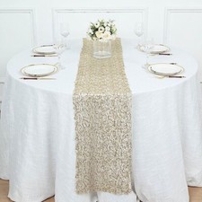 12" x 108" GOLD Sequined Mesh Schiffli Lace TABLE RUNNER Party Home Decorations