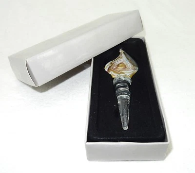 CASSIANI COLLECTION Wine Bottle Stopper, Teardrop Design ~ Bronze In White, Murano Art Glass #2941