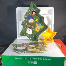 Santas Helper 2 piece Chip & Dip Dish Christmas Tree Shape New Open Box Relish
