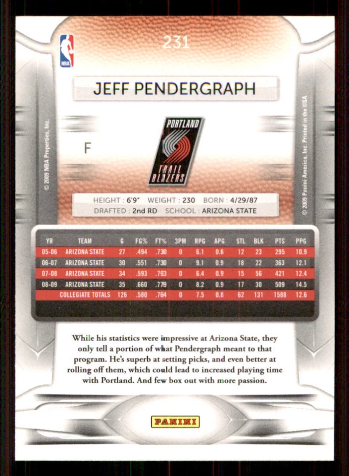 2009-10 Prestige #231 Jeff Pendergraph RC - Image 2 of 2