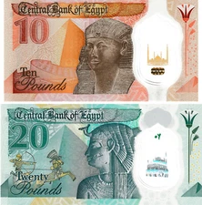 Egypt Set (Set #2) 10 & 20 Pounds, 2022/2023, P-81a/82a, UNC, Polymer (2 notes)