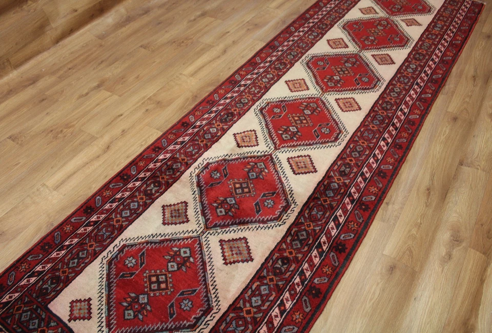 Traditional Vintage Wool 363cmX110cm Oriental Rug Handmade Carpet Rugs - Image 3 of 4