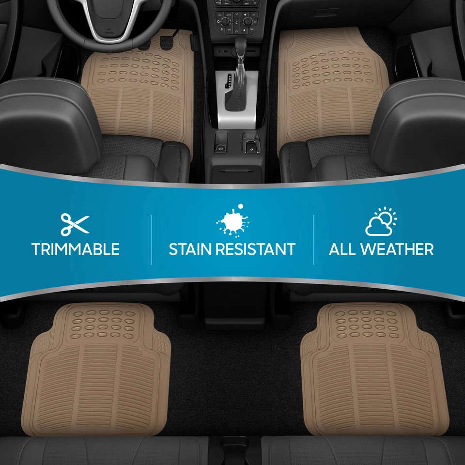 Alfombrillas de coche 4 piezas forro de goma beige para todo tipo de clima ajuste personalizado para Toyota Camry Foto 2 de 4