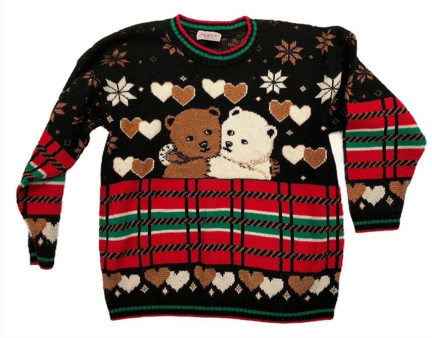 Vtg 80s Ugly Christmas Sweater Usa Hugging Kawaii Bea Gem