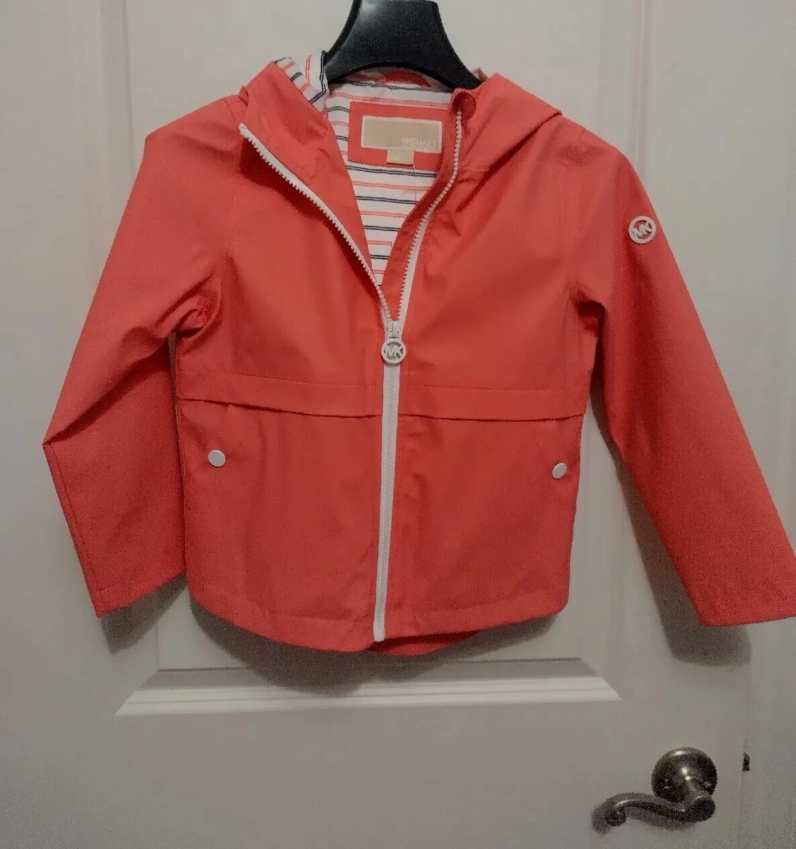 Michael Michael Kors Girls Salmon Pink Rain Jacket Coat Hood NEW Lined 5 6