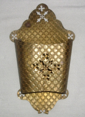 1800s *French Countryside *BRASS Flower Bouguet HOLDER Open BASKET *Fleur de Lis