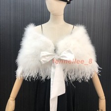 Women's Real Ostrich Feather Fur Shawl Fluffy Fur Shrug Cape Bolero Coat Wedding