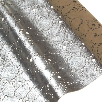 Kalbsleder Fantasie Flower Silber Metallic Design Echt Rindleder Leather 159