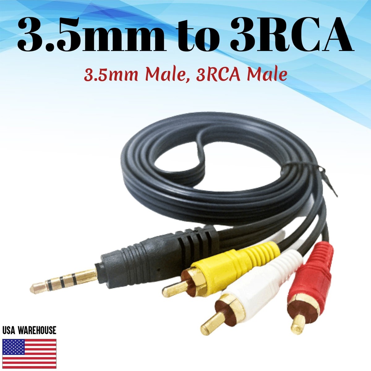 3RCA Male to Male Cable 3ft Adapter Audio Video Cord AV DV