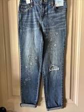 Girls' Embroidered Floral Girlfriend Mid-Rise Jeans - Cat  Jack Dark Wash 12