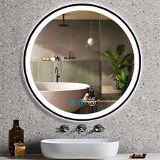 20 Inch Black Round LED Bathroom Vanity Mirror with Lights Black Frame 3Color...