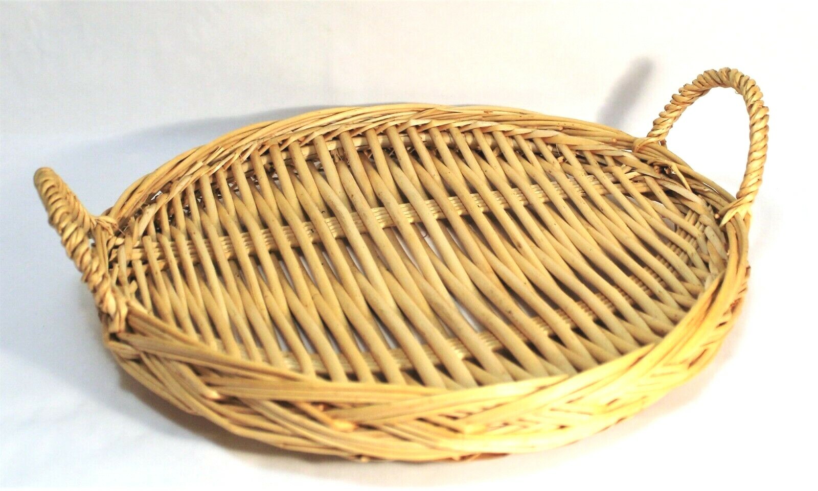 Wicker Basket Tray with Handles 15" Round Woven eBay