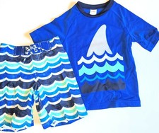 Gymboree 5T Swim Rashguard and Shorts Shark Swim Set Boys Blue