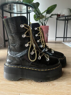 Dr Martens Ghilana Max Boots Womens Size 6 Black Patent Leather Platform NEW