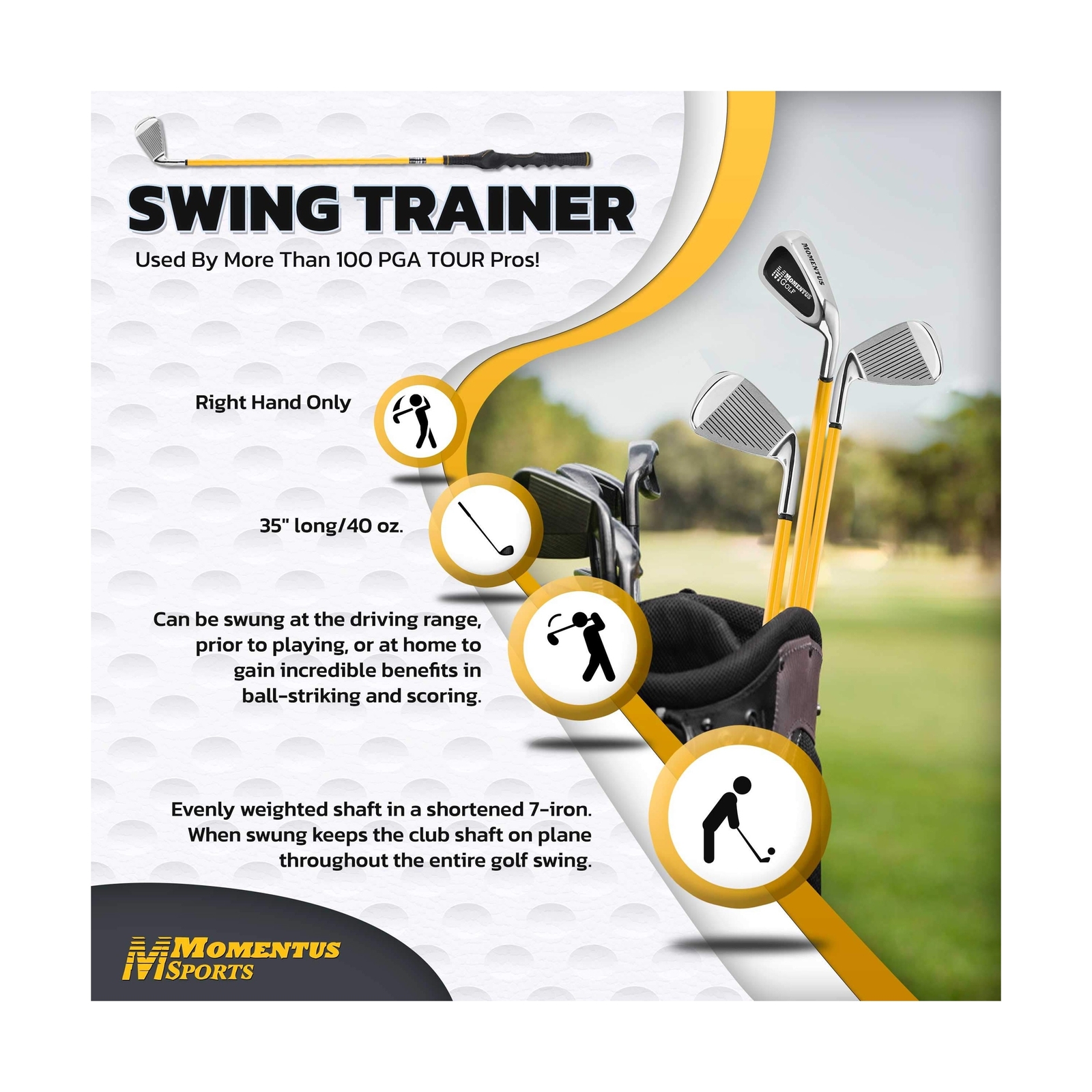 MOMENTUS Weighted Golf Swing Trainer Shortened 7 Iron Swing Trainer