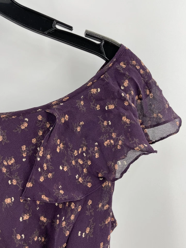 Jones Wear 100% Silk Purple Floral Ruffled Sleeveless Lined Top Blouse Size 10 - Image 4 of 4