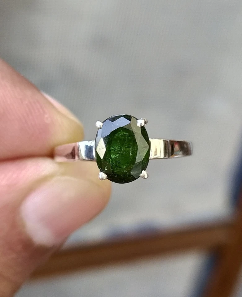 Anillo solitario de turmalina verde plata de ley 925 - anillo de aniversario para mujer Foto 4 de 4