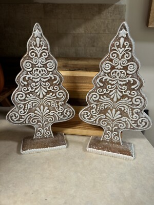 Gingerbread Snowflake Iced Christmas Tree Sugar Glitter Set Of 2