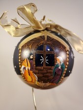 2007 Hand Painted Nativity Scene Christmas Ornament Large Ball 4.5" Manger Jesus
