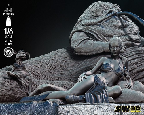 Leia and Jabba the Hutt Diorama 3D Printed Figure, Star Wars Scene, Unpainted - Picture 4 of 6