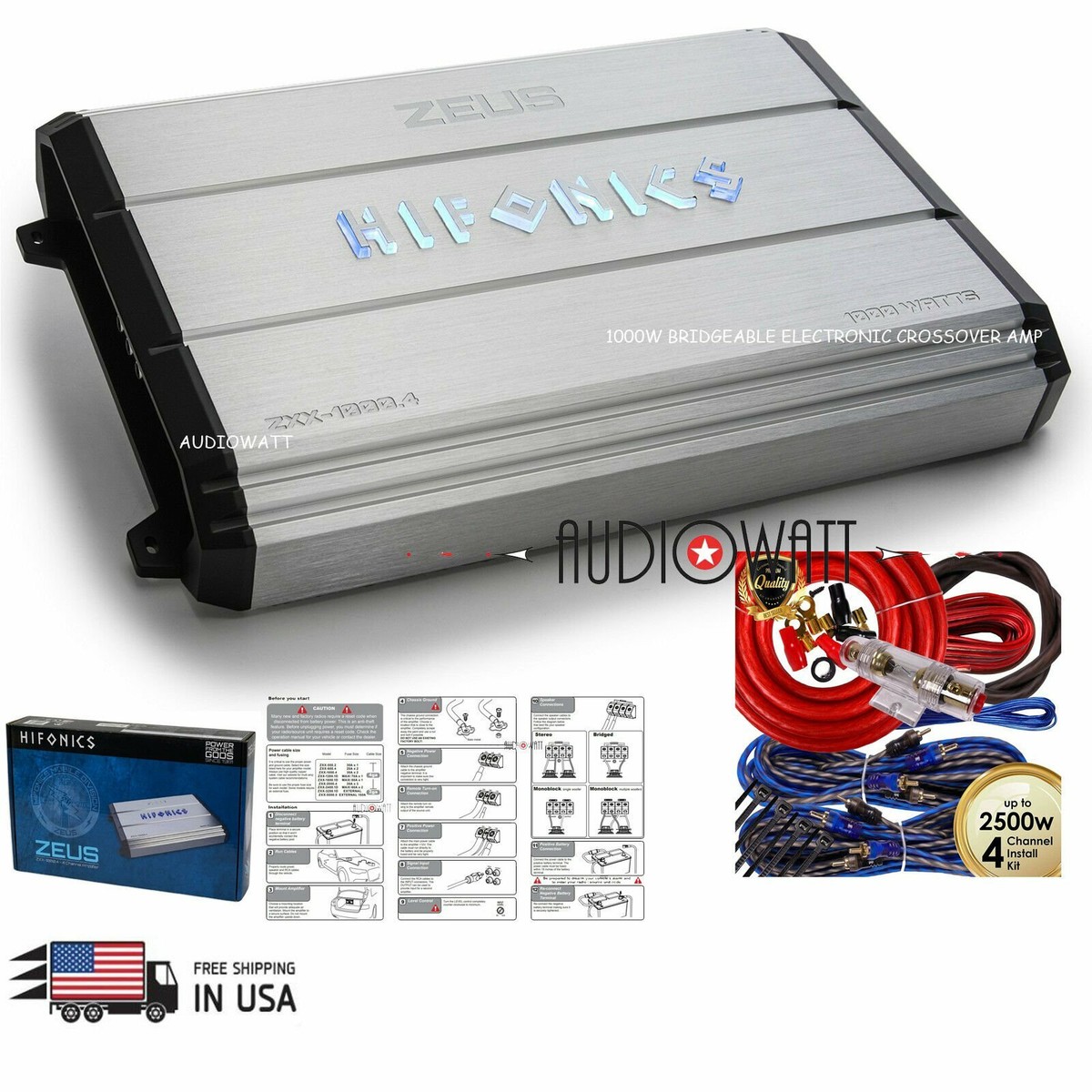 HIFONICS ZEUS 1200 WATTS BRIDGEABLE 4-CHANNEL AMP CLASS A/B + 4-CH