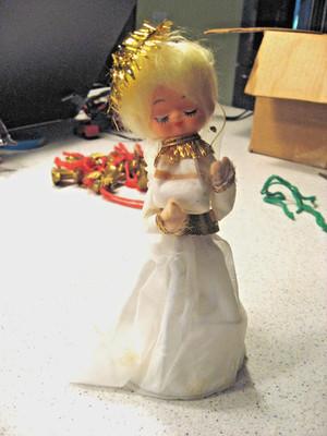 Vtg Rubber Angel with Wire and Lace Wings Tree Topper About 7''T Angel Hair