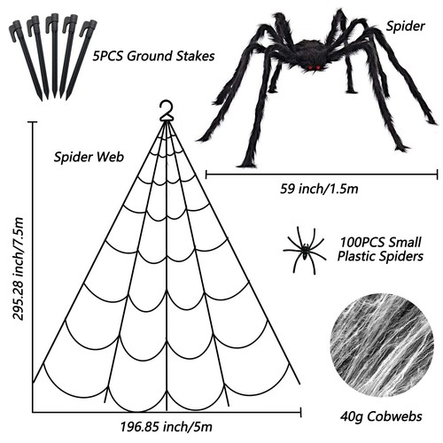 Halloween Decorations - 295" Halloween Spider Web Decorations Outdoor + 59" G... - Picture 3 of 7