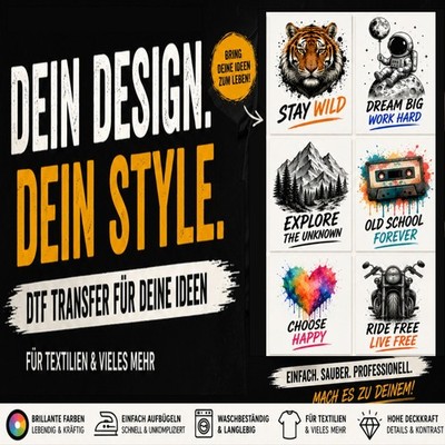 DTF Transfer Bügelbild Wunschmotiv | Logo Druck | Transferfolie | Textildruck