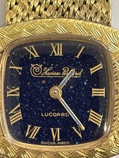 VTG Luccard by Lucien Piccard Lapis Dial Gold Filled Ladies Bracelet Watch No R!