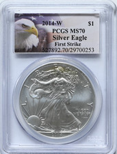 2014 W $1 NGC Graded MS 70 Silver Eagle First Strike 1 oz Coin Eagle Label 93.85 per troy oz