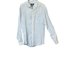 Vineyard Vines classic fit Tucker shirt men L blue white striped linen button