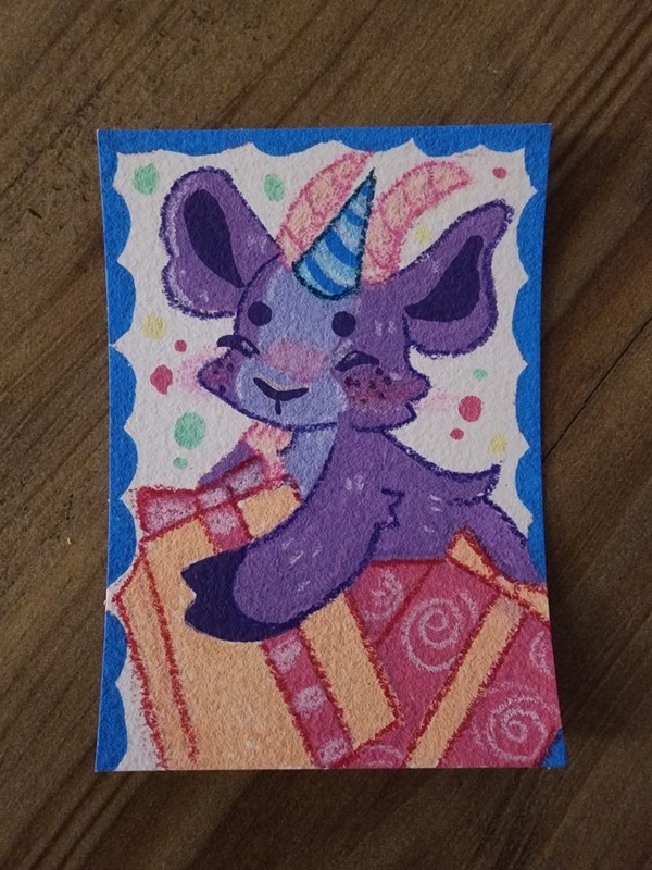 ACEO Original 2.5 inch x 3.5 inch Acrylic Artwork Card Goat Birthday