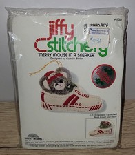 Vintage 1978 Jiffy Stitchery Merry Mouse In A Sneaker Christmas Ornament Kit