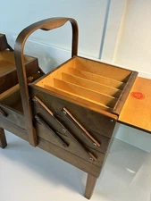 VTG MCM Strommen Bruk Hamar Norway  Accordion Drawer Wood Sewing Storage Box