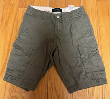 H M Boys Olive Green Cargo Shorts 100 Cotton Button Pockets Size 8