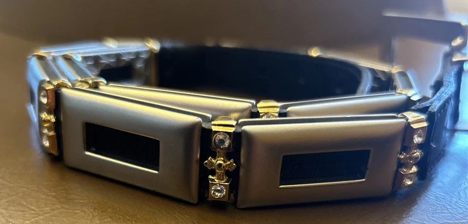 Cinturón NANNI de cuero negro/oro plateado con forma rectangular de cristal de Swarovski 32 Italia Foto 3 de 4