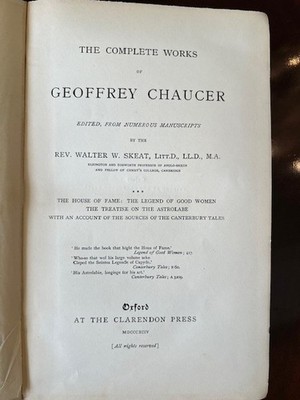 Chaucer Complete Works Oxford Clarendon Press Published 1894