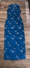 Cheongsam Blue Satin Dress With A Mandarin Collar Size 59 X 16 1/2 Inches