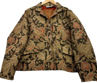 Vintage Flashback Womens Cottagecore Boho Tapestry Jacket Size 1X Brown Floral