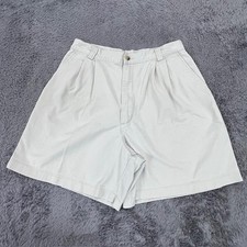 Lands End Chino Shorts Womens 14 Stone Pleated High Rise Cotton Made in USA