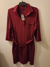 Mango Violeta XXL Dark Red Belted Shirt Dress NWT