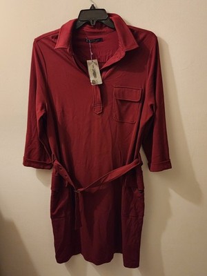 Mango Violeta XXL  Dark Red Belted Shirt Dress NWT