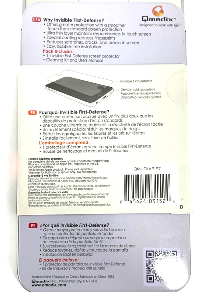 Protector de pantalla de vidrio cónico Qmadix Invisible First Defense iPhone 6,6S,7, 8 Foto 2 de 2