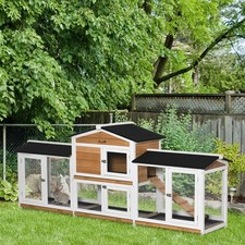 Image of PawHut Rabbit Hutch, Guinea Pig Hutch, 2-Tier Bunny House w/ Run, White